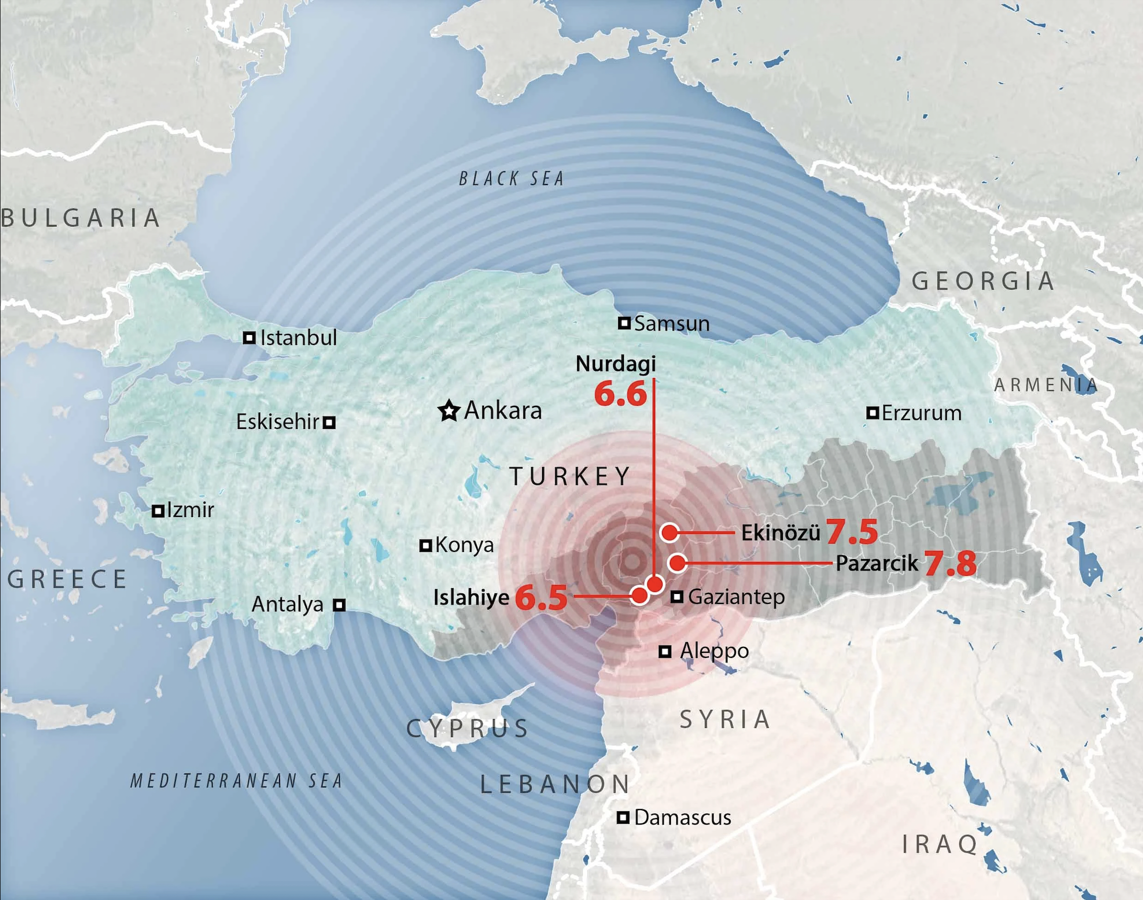 Turkey major earthquakes Feb 2023